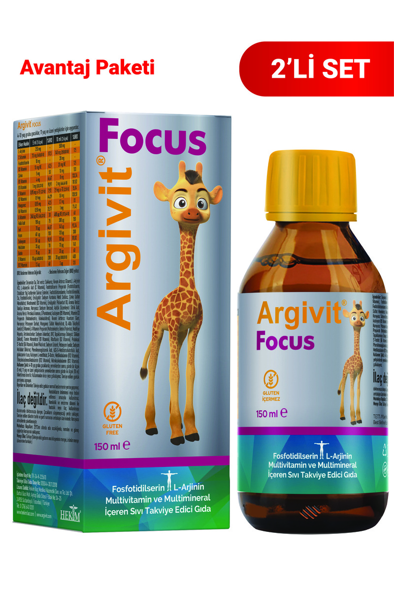 Argivit Focus 2'li Paket Fosfatidilserin, L-arjinin, Multivitamin Ve Multimineral Şurup 150 ml