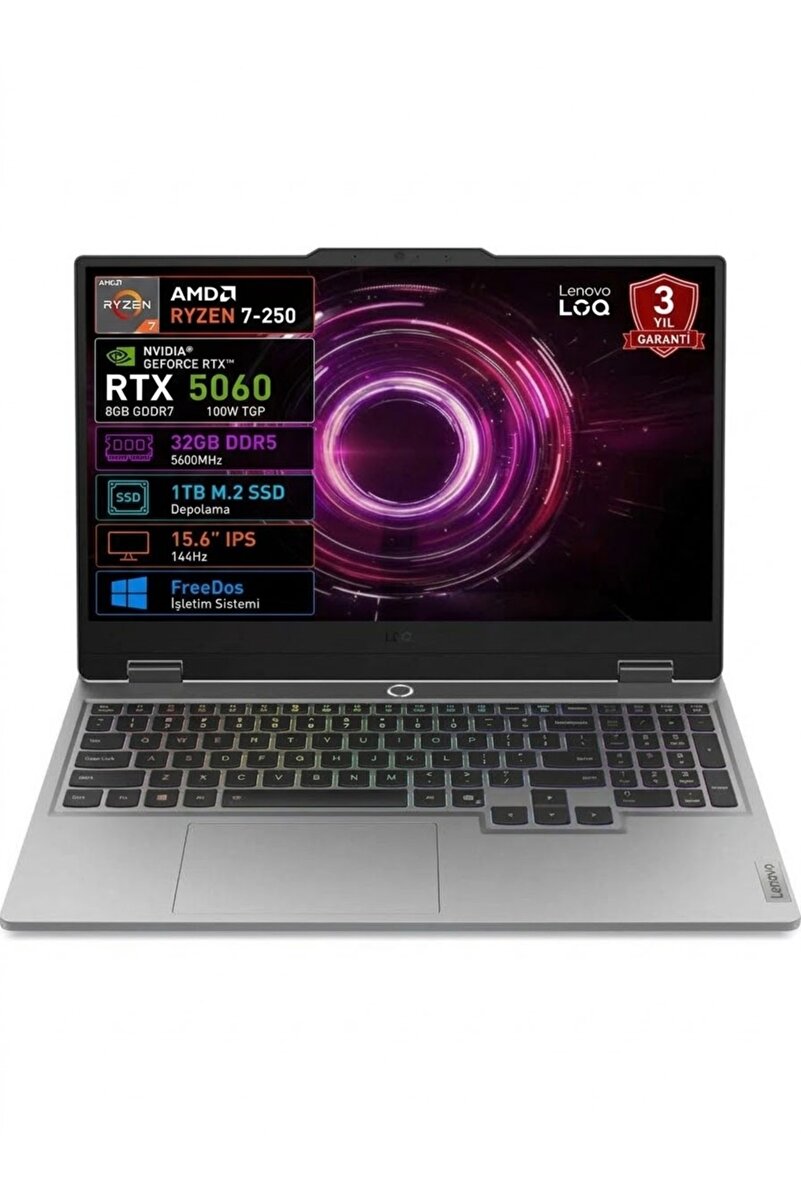 LENOVO LOQ 83JG00BJTR Ryzen7 250 32GB 1TBSSD RTX5060 15.6 FreeDOS Dizüstü Bilgisayar