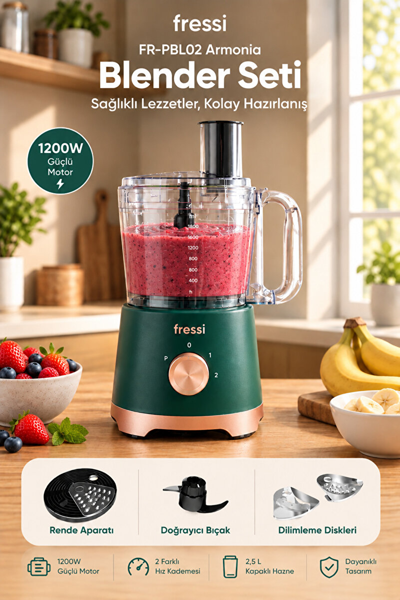 Fressi Power Blender Seti Mutfak Robotu Salata Doğrayıcı 2,5L 1200W FR-PBL02 Armonia