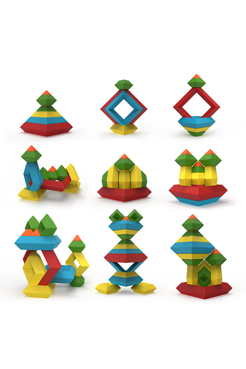 KÜPSS PİRAMİX Eğitici Piramit 3D Yapı Blokları, 30 Parça, Model Kitabı ve Saklama Çantalı STEM & Montessori Zeka - İstifleme Oyuncağı (3-8 Yaş)