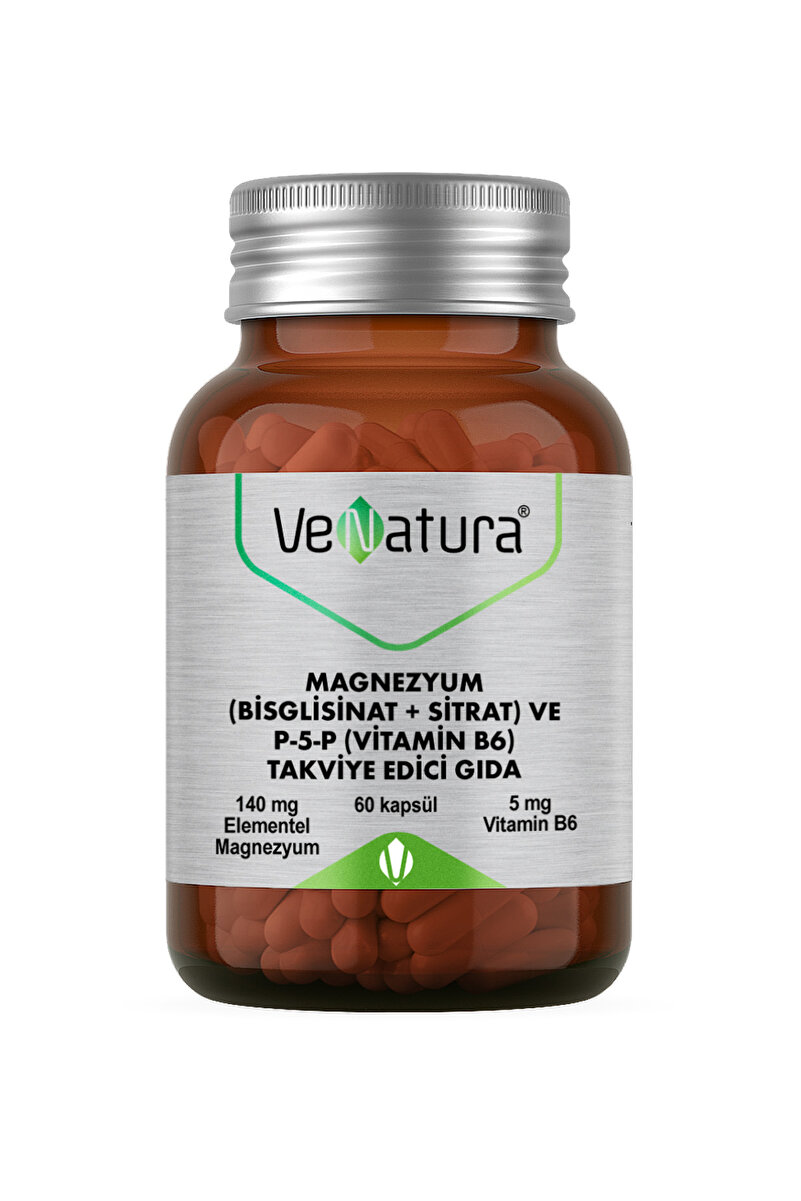 VeNatura Magnezyum Bisglisinat + Sitrat Ve P-5-P Vitamin B6 Kapsül 60 lı