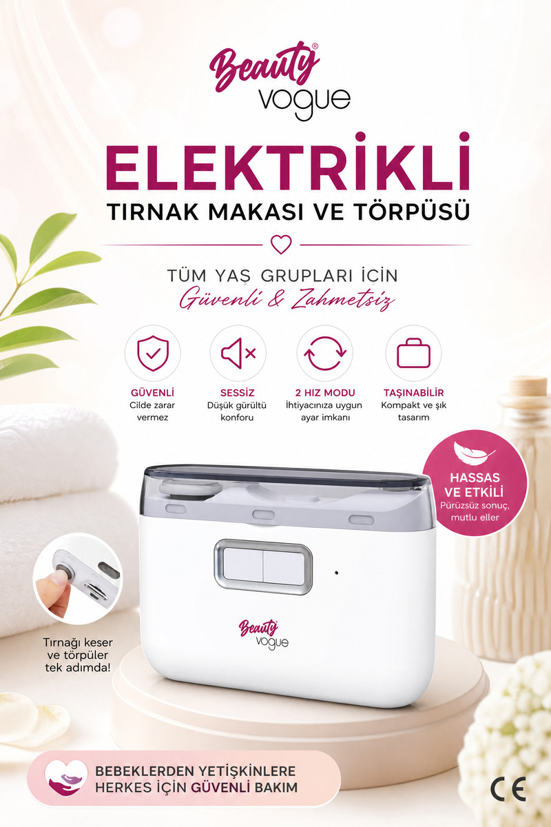 Beauty Vogue Şarjlı Tırnak Kesme Ve Manikür Cihazı Elektrikli Tırnak Makası Manikür Makinesi