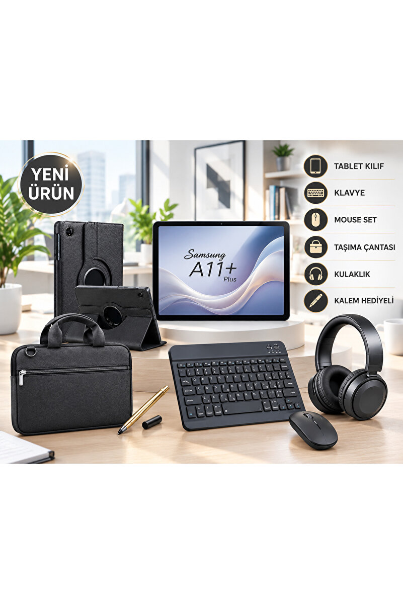 Samsung Galaxy Tab A11+ 11''İNCH (PLUS) 6/128GB TABLET+GOLD KALEM+PEMBE KILIF+SİYAH KLAVYE MOUSE+SİYAH KULAKLIK+ÇANTA(SİYAH)