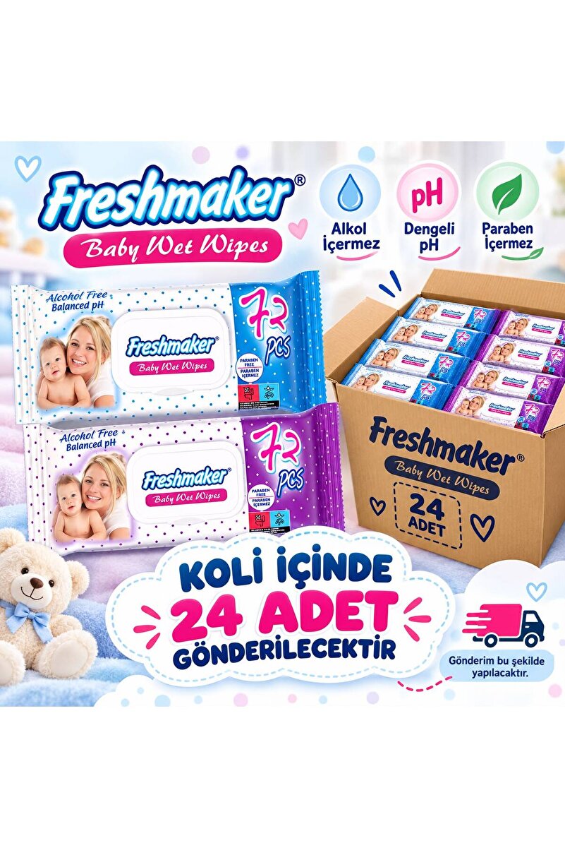 Freshmaker 72'li Bebek Mat Kapaklı Islak Havlu Mendil x24