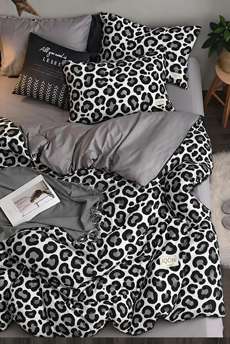 İQON Lastikli Çarşaflı Nevresim Takımı Çift Kişilik Leopar Premium Cotton 64s