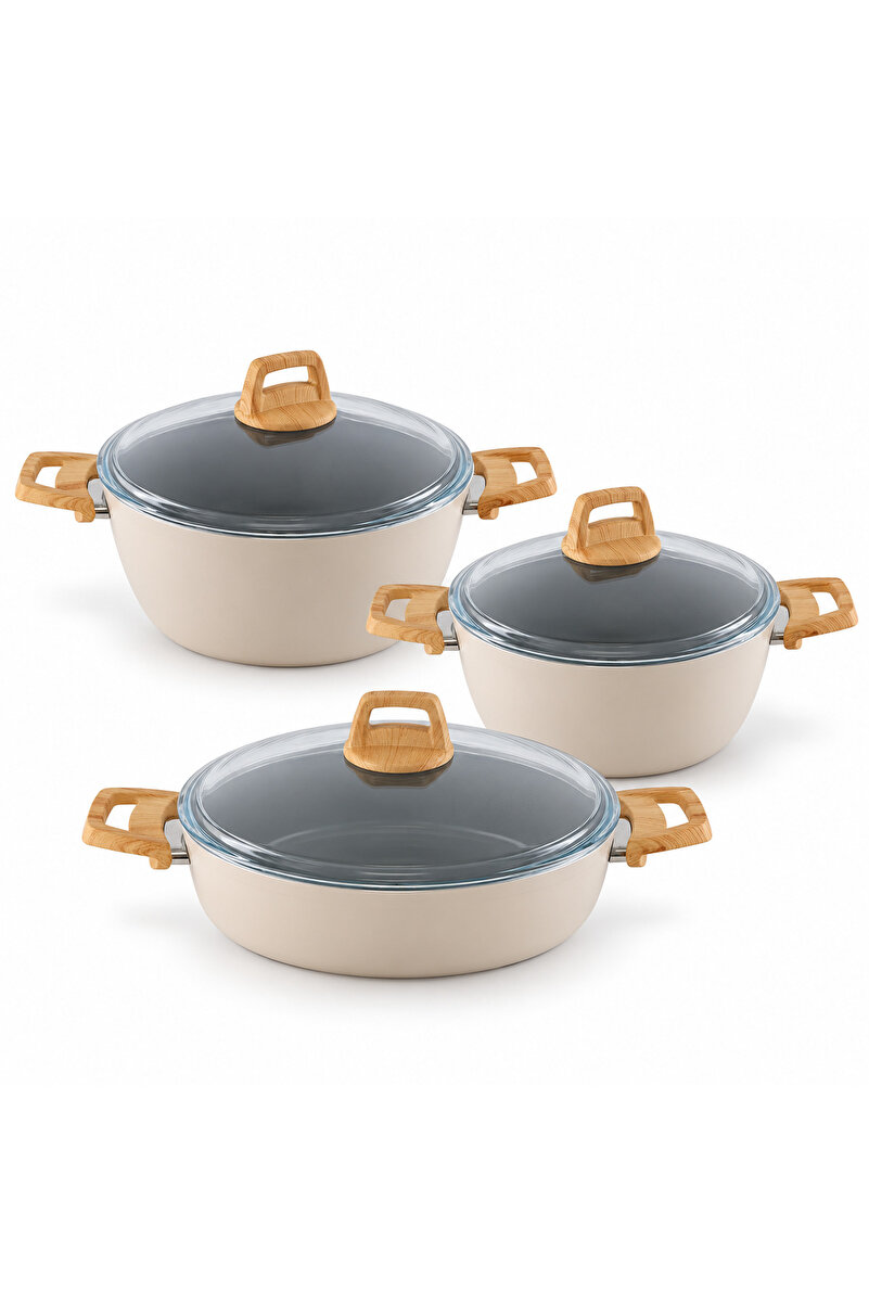 Milanor Neo Seramik Tencere Seti – 22 cm, 24 cm Derin + 28 cm Basık