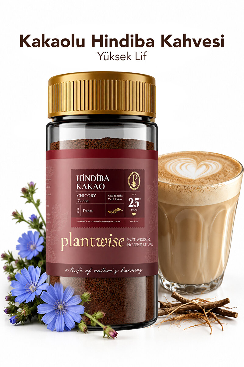 Plantwise Kakaolu Hindiba Kahvesi Prebiyotik-Yüksek Lif | Bitkisel %80 Hindiba %20 Kakao Kahve 100g Cam Kavanoz