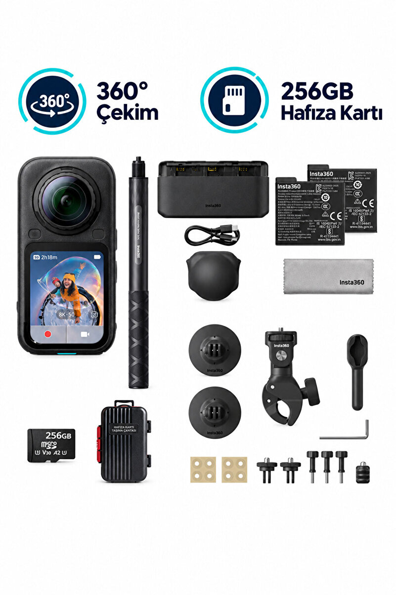 Insta360 360° Motorcycle Essentials Bundle 256GB Aksiyon Kamerası 256GB Hafıza Kartı X6