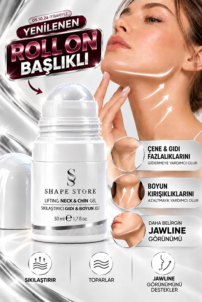 SHAPE STORE Gıdı,yüz, Ağız kenar fazlalıkları sarkıklıkları ve Boyun , Jawline belirginleştirici & Sıkılaştırıcı Silgi Jel 50 ml V Shape Neck Lift Jel
