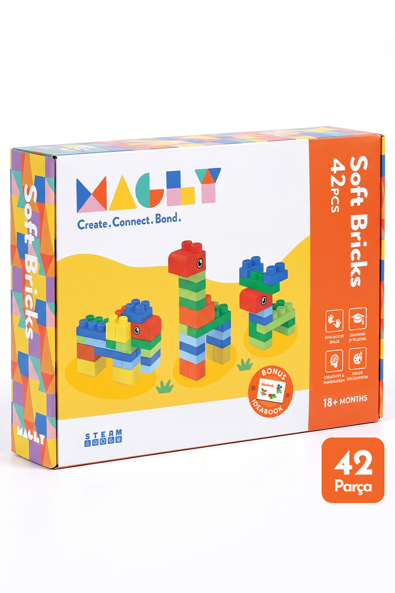 Magly Soft Bricks Yumuşak Yapı Blokları - Çocuklar İçin Renkli Esnek 42 Parça Yapı Blok Seti