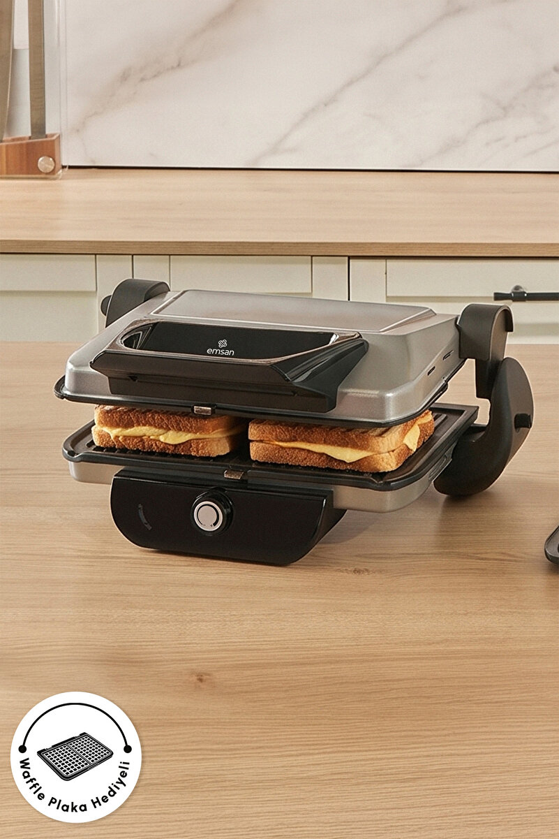 Emsan Future Combo Tost Makinesi Ekstra Waffle Plaka Hediyeli Silver