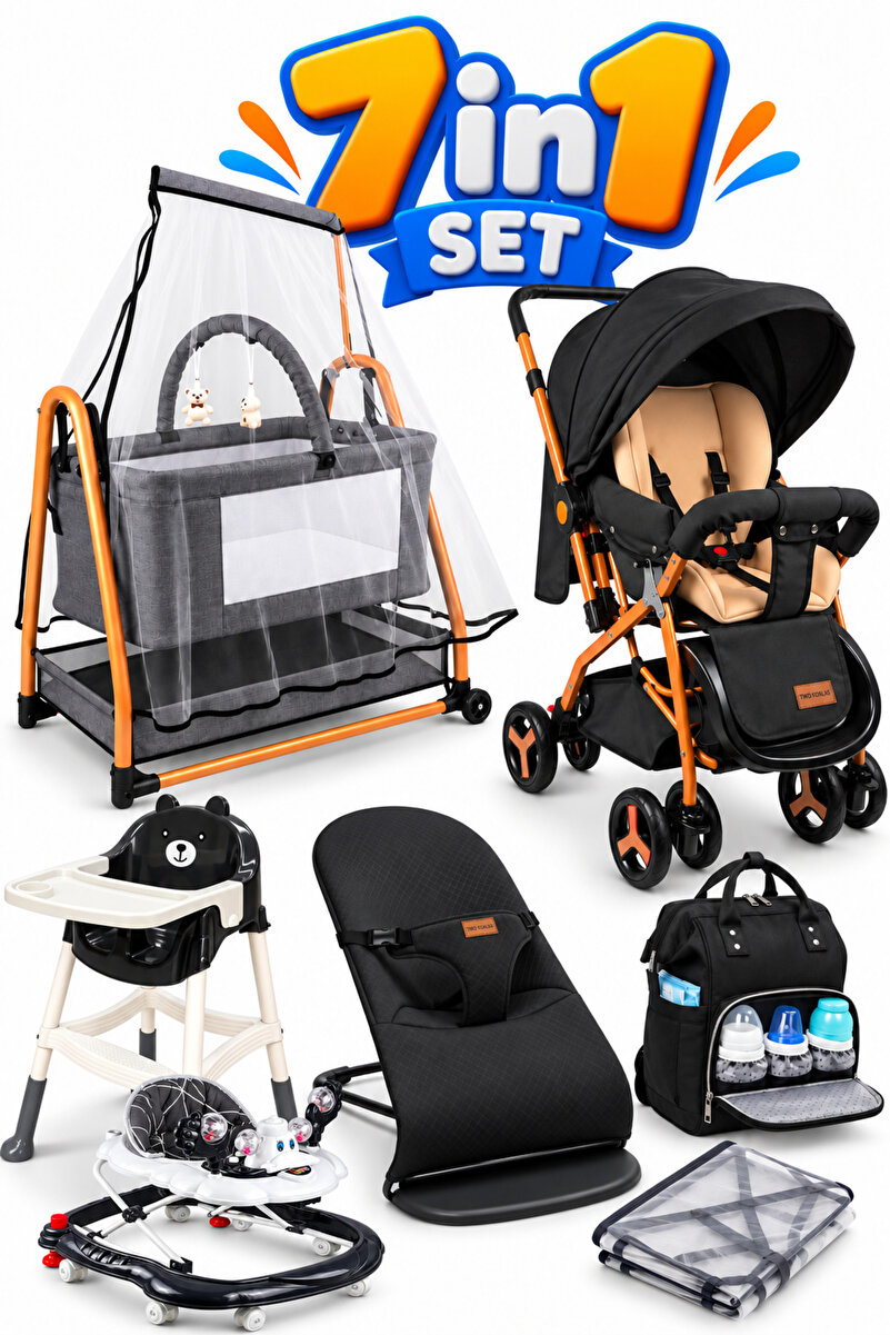 Baby Home 7in1 Bebek Çeyiz Seti Bebek Arabası Beşik Yürüteç Mama Sandalyesi Anakucağı Bebek Çantası