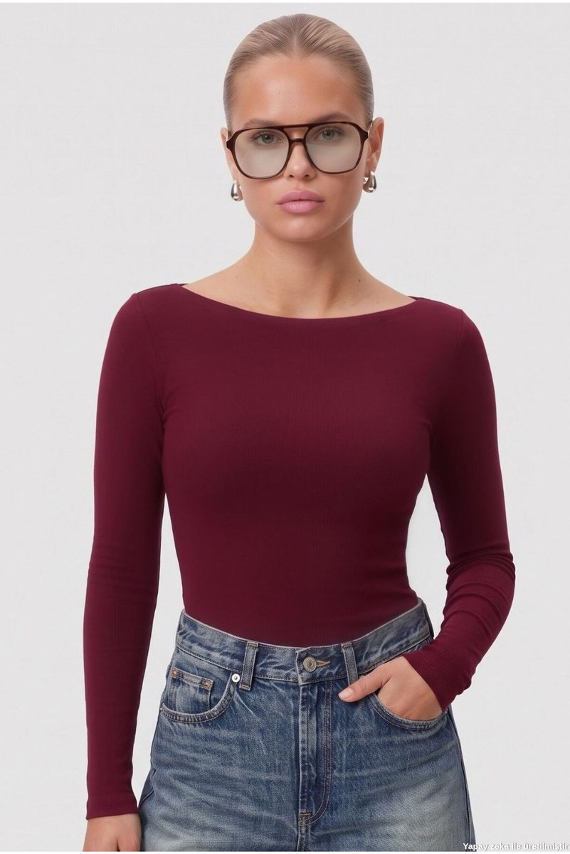 Kayık Yaka Need Uzun Kollu Bordo Soft Top / Bluz