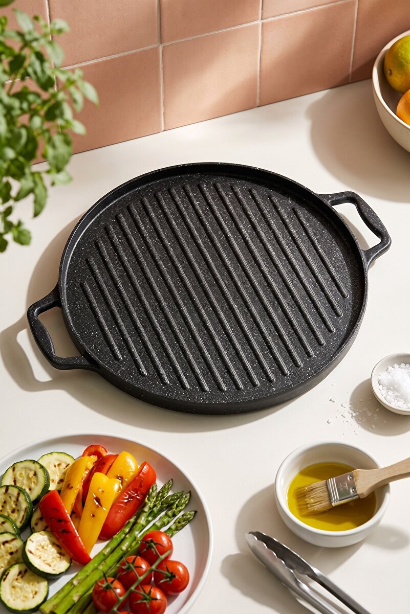 ACAR Diamante Döküm Çift Taraflı Izgara - Gözleme Tavası - 34 cm