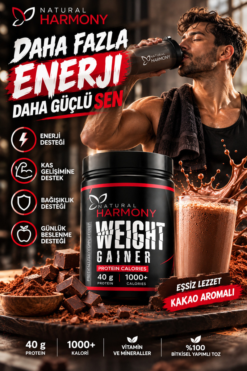 Natural Harmony protein toz Harmony Kakao ve muz Aromali - Besin Destekleyici Protein Toz (1'Lİ SET)u