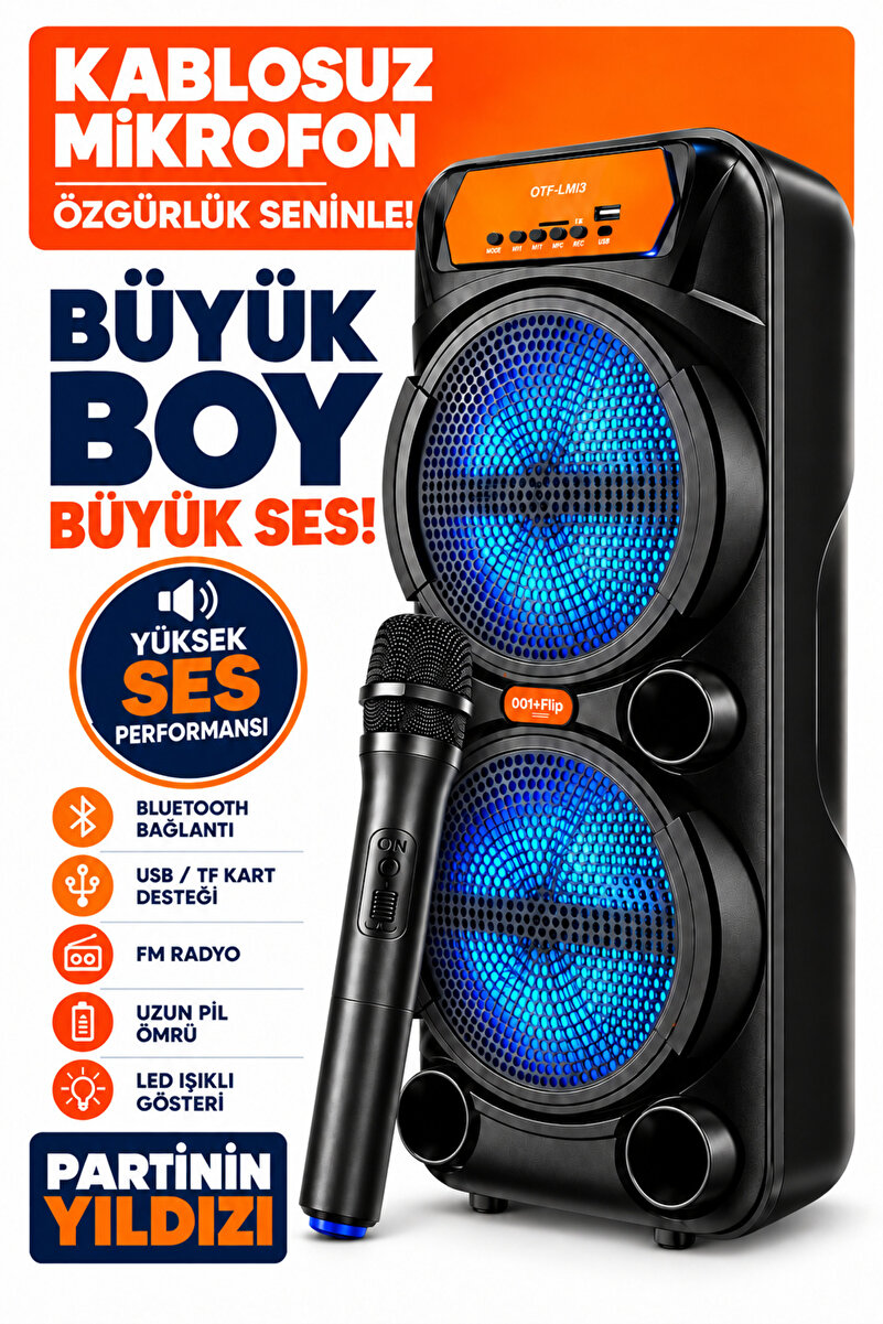 Zineets Işıklı Büyük Boy Party Box Bluetooth Hoparlör Taşınabilir Şarjlı Ses Sistemi Kablosuz Karaoke Mic