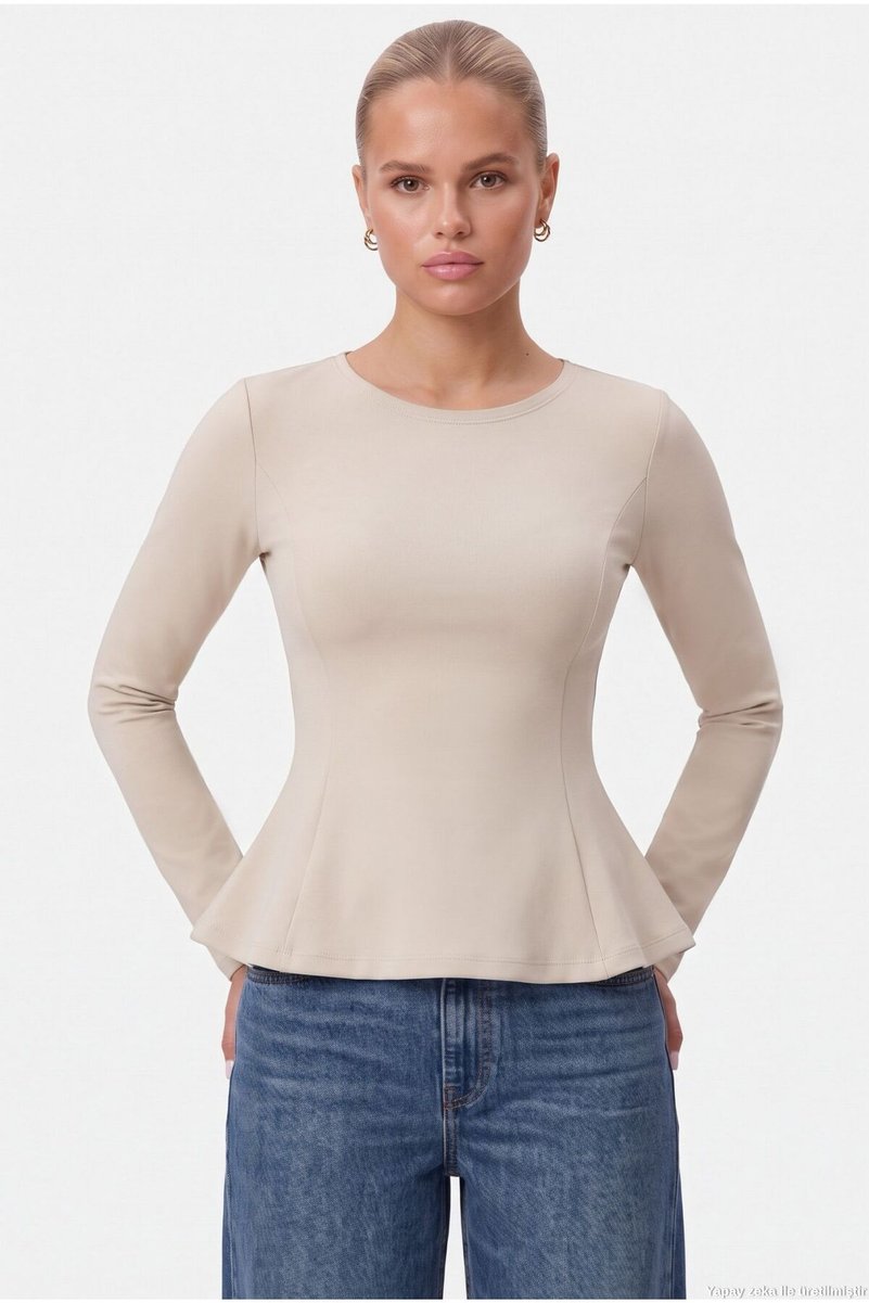 Kadın Runa Premium Bej Peplum Bluz