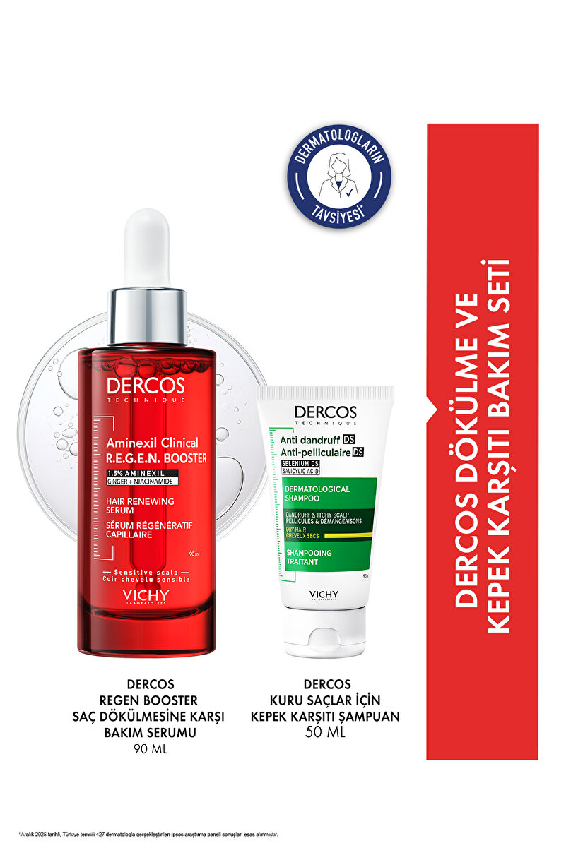 Vichy Dercos Regen Booster Saç Dökülmesine Karşı Bakım Serumu ve Kepek Karşıtı Şampuan Bakım Seti