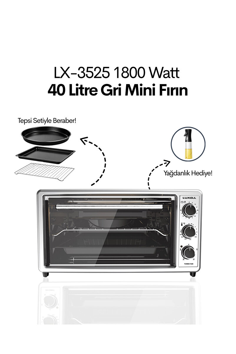 Luxell 40 Litre Turbo Mini Fırın Gri – LX-3525