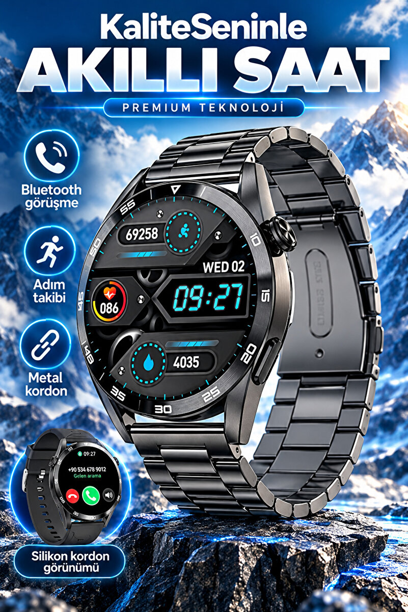 KALİTESENİNLE Akıllı Saat Watch 4 Propremium Akıllı Saat Bluetooth Sesli Görüşmeli Iphone Huawei Uyumlu