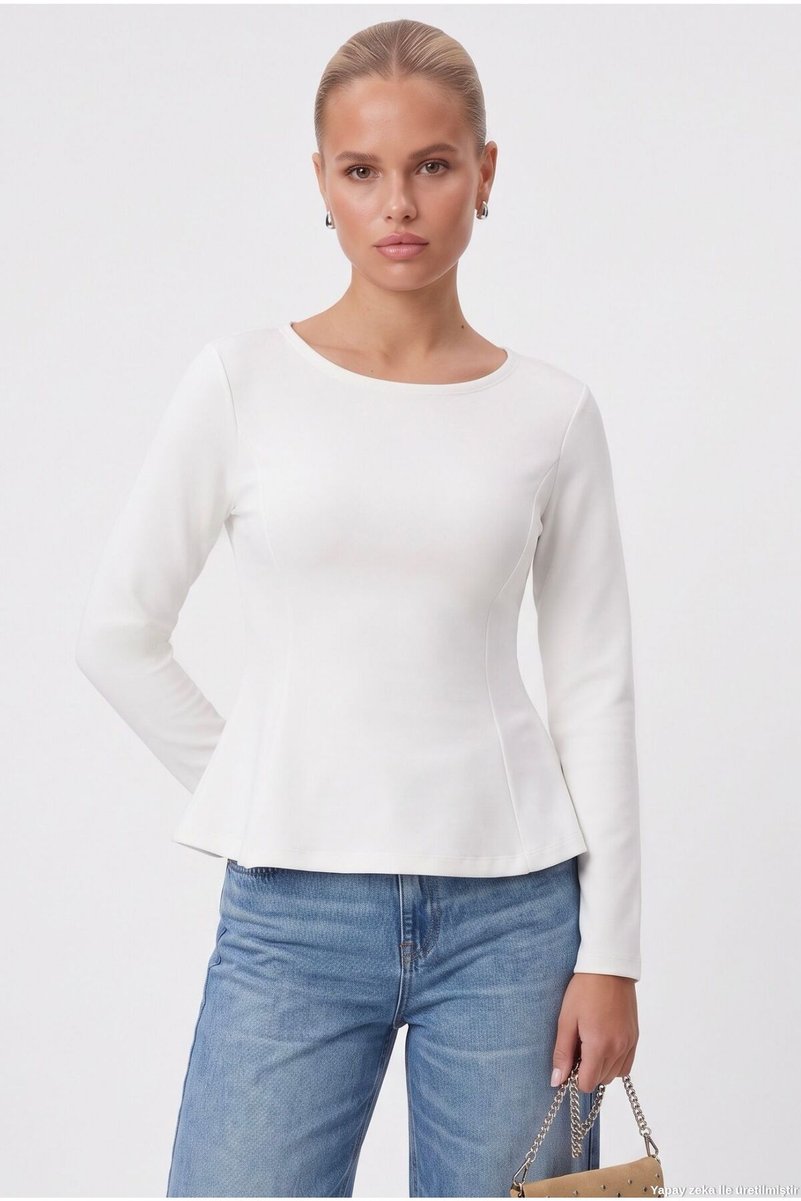 Kadın Runa Premium Ekru Peplum Bluz