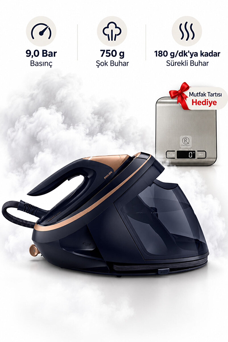 Philips 9,0 Bar Basınç Buhar Kazanlı Ütü PSG9050/20 Mutfak Tartısı Hediye (Onerous)
