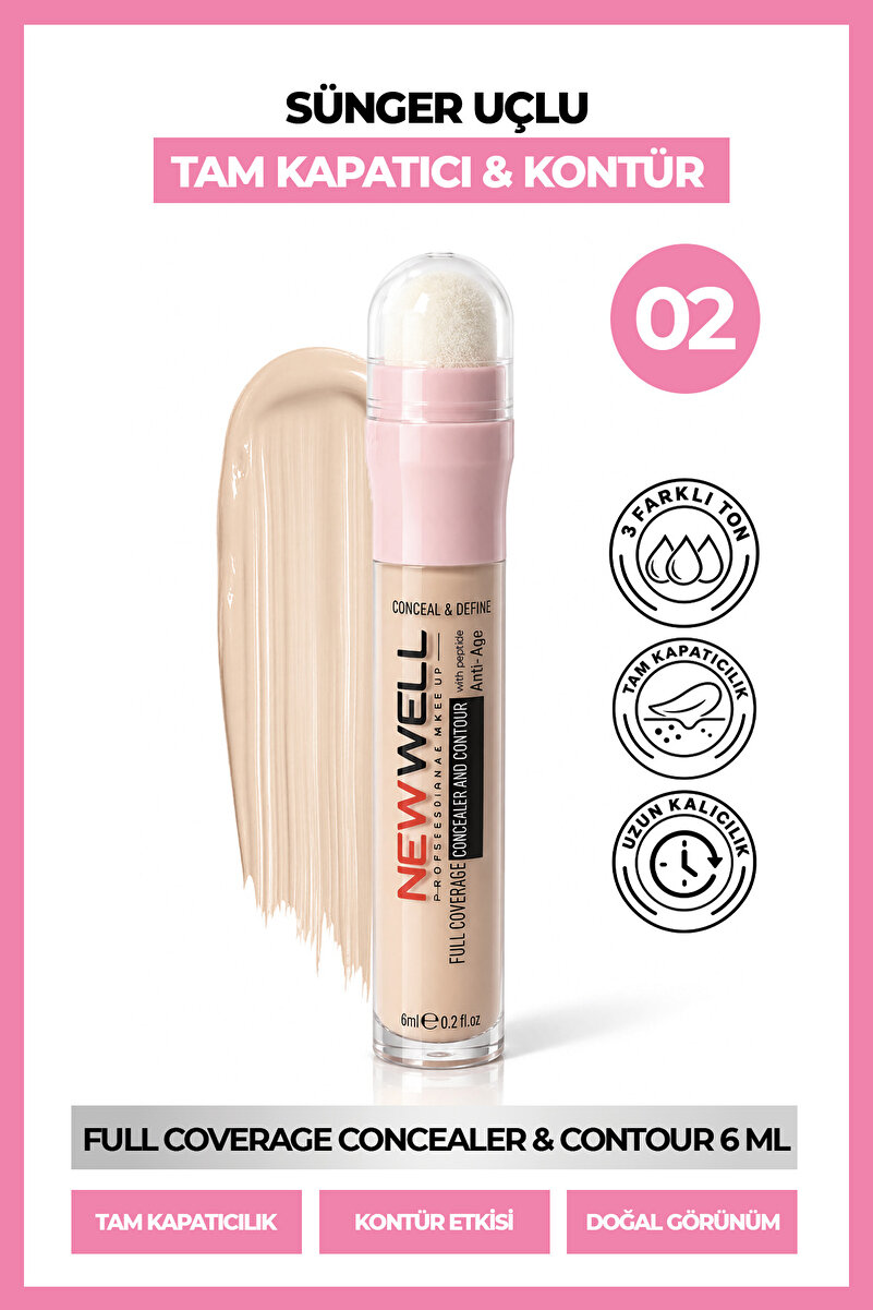 New Well Full Coverage Concealer & Contour Sünger Uçlu Kapatıcı & Kontür 02 6 ml