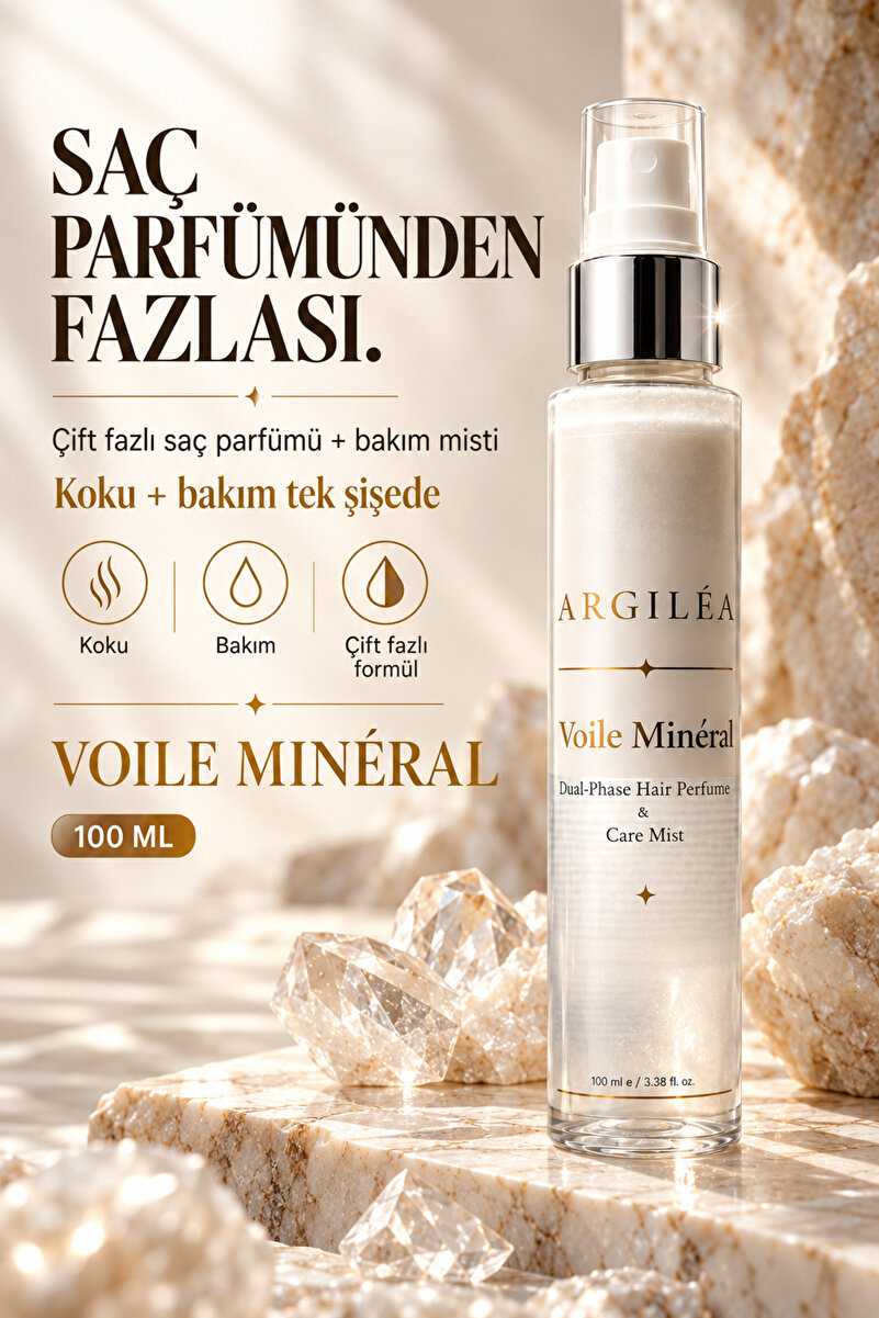 Argilea Voile Minéral - Işıltı Veren Saç Parfümü & Keratin Bakım Misti | Kabarma Karşıtı Kolay Tarama -100 ml