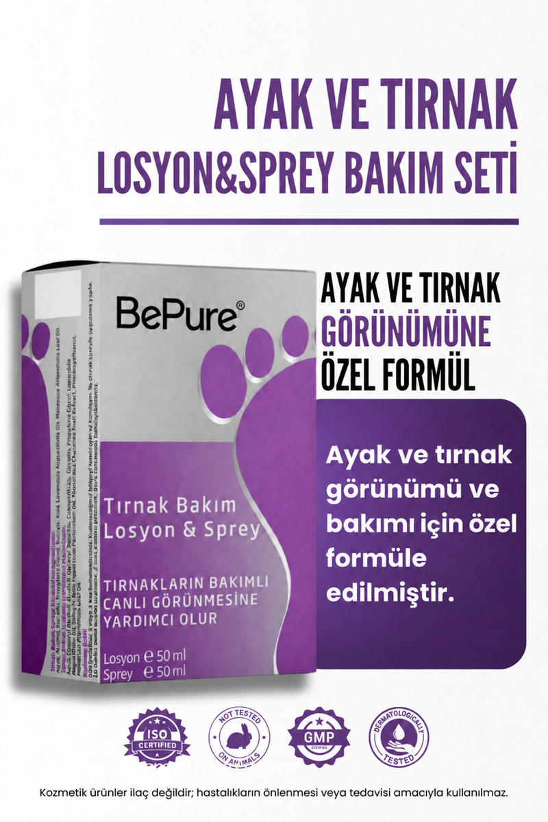 Bepure Ayak Ve Tırnak Görünümü ve Bakımı Için Losyon & Sprey Seti 100 ml (50ML LOSYON 50ML SPREY)