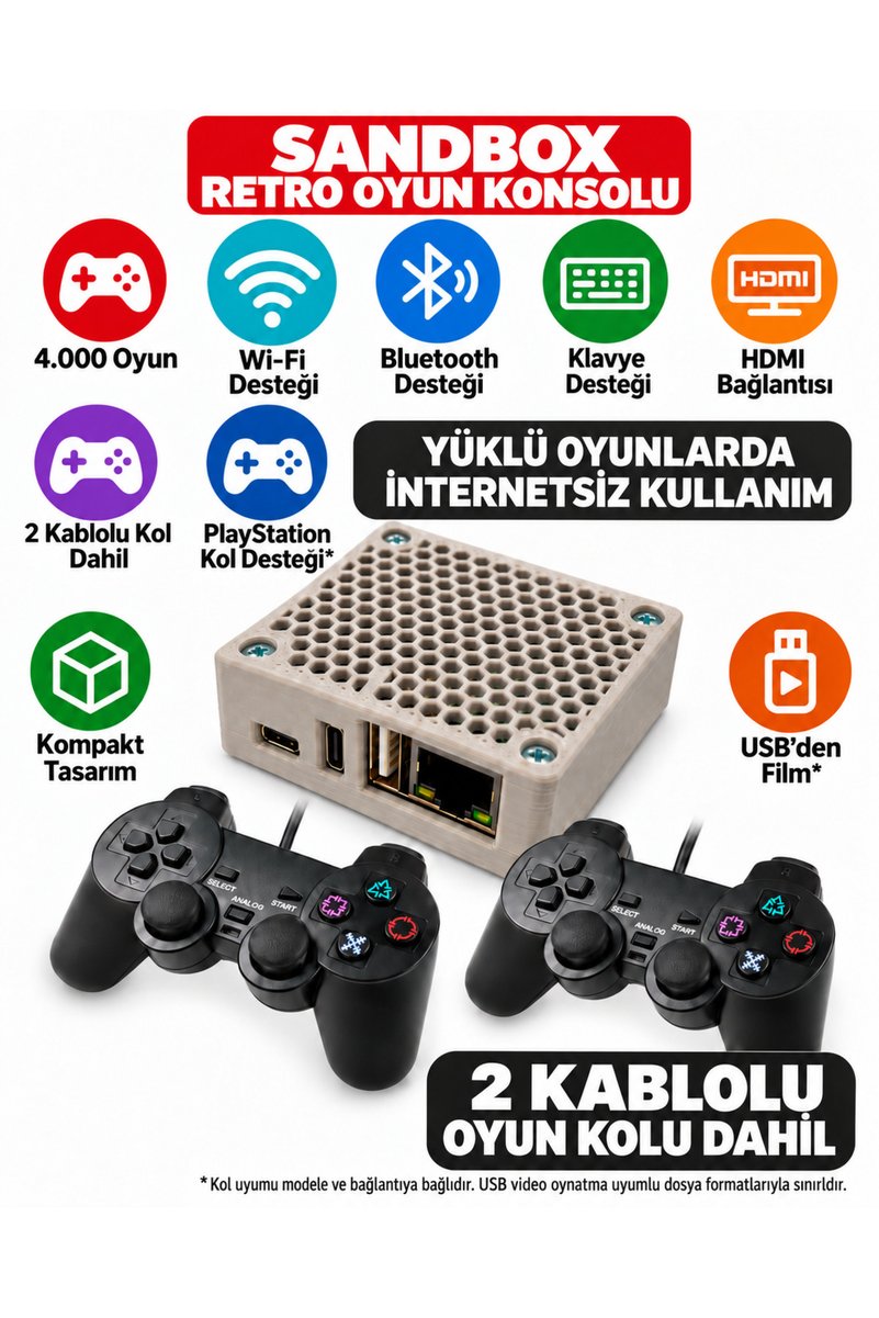 Genel Markalar SANDBOX Retro Oyun Konsolu 4000 Oyun 2 Kablolu Oyun Kolu Dahil
