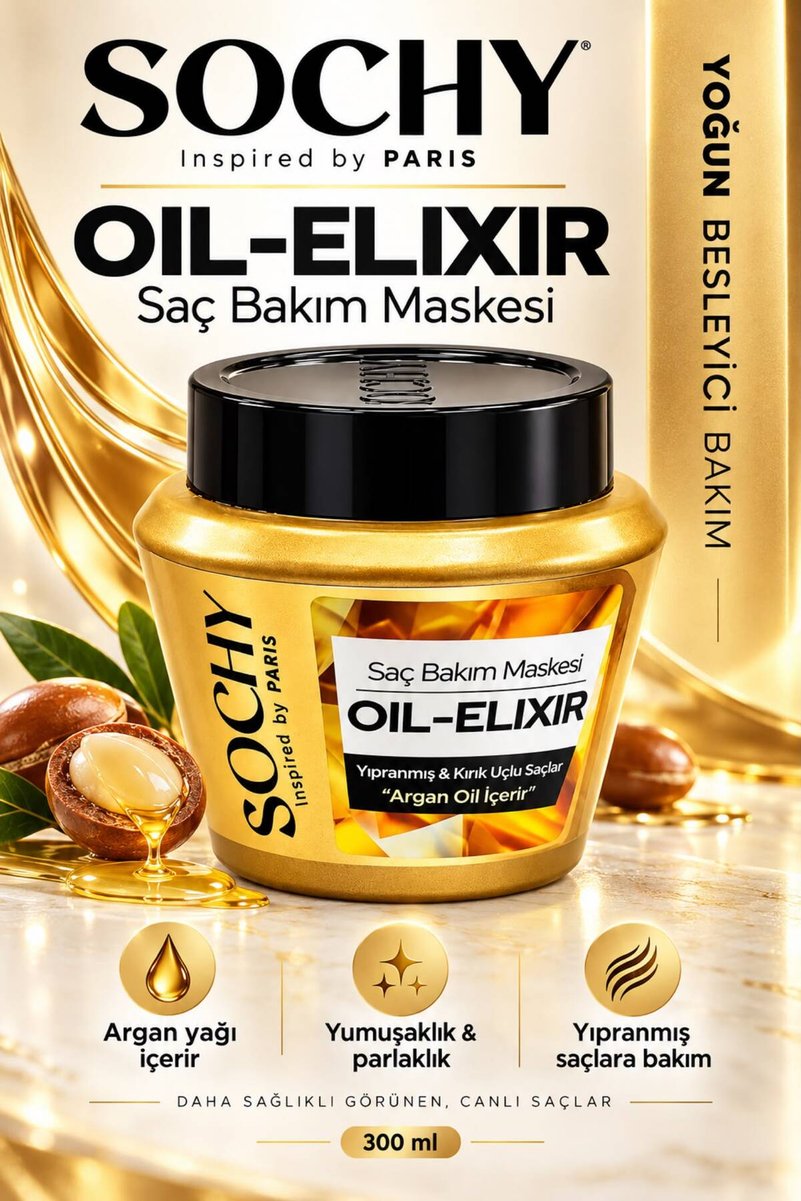 SOCHY Yıpranmış & Kırık Uçlu Saçlar Argan Yağı Etkili Saç Bakım Maskesi