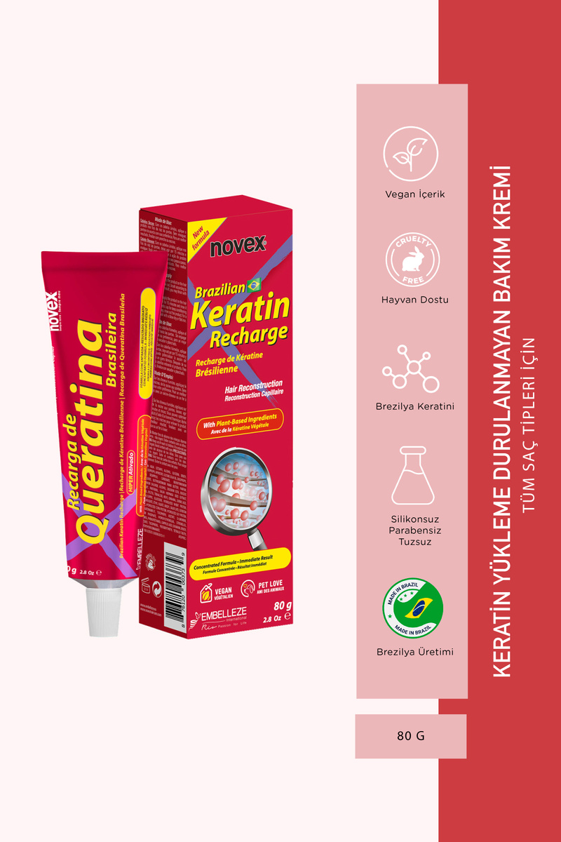 NOVEX Brezilya Keratin - Kurumuş Ve Zarar Görmüş Saçlar Için Keratin Yükleme Saç Bakım Kremi 80g