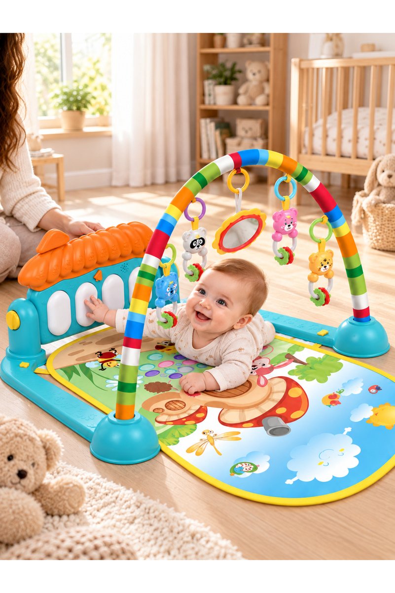 Kamarot Sevimli Piyanolu Sesli Işıklı Aynalı Oyun Halısı bebek yenidoğan 60X75 CM