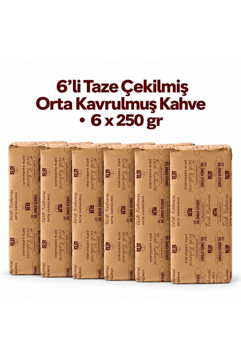 KuruKahveci Ömer Efendi Taze Çekilmiş Orta Kavrulmuş Türk Kahvesi Seti 6 x 250 gr (Toplam 1500 gr)
