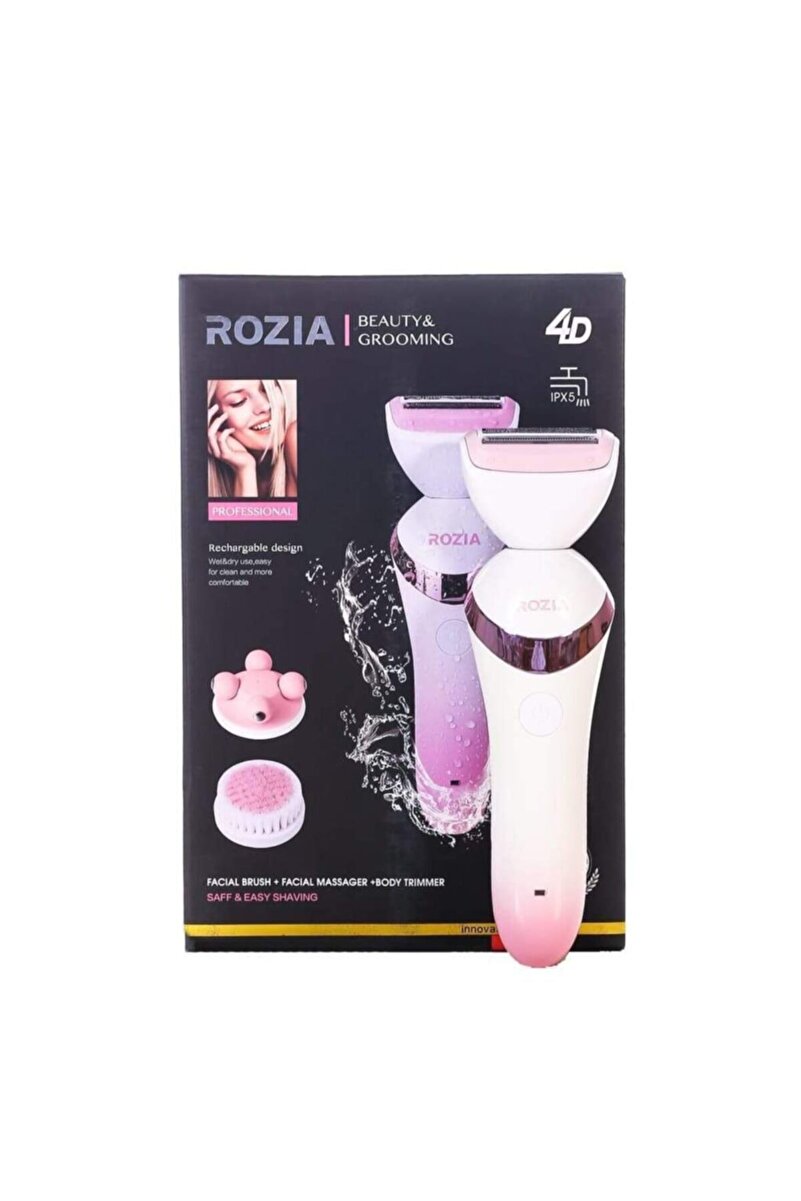 ROZIA 3 In 1 Waterproof Epilatör Epilasyon Şarjlı Yüz Temizleme Fırçası Masaj Aleti Birlikte Set