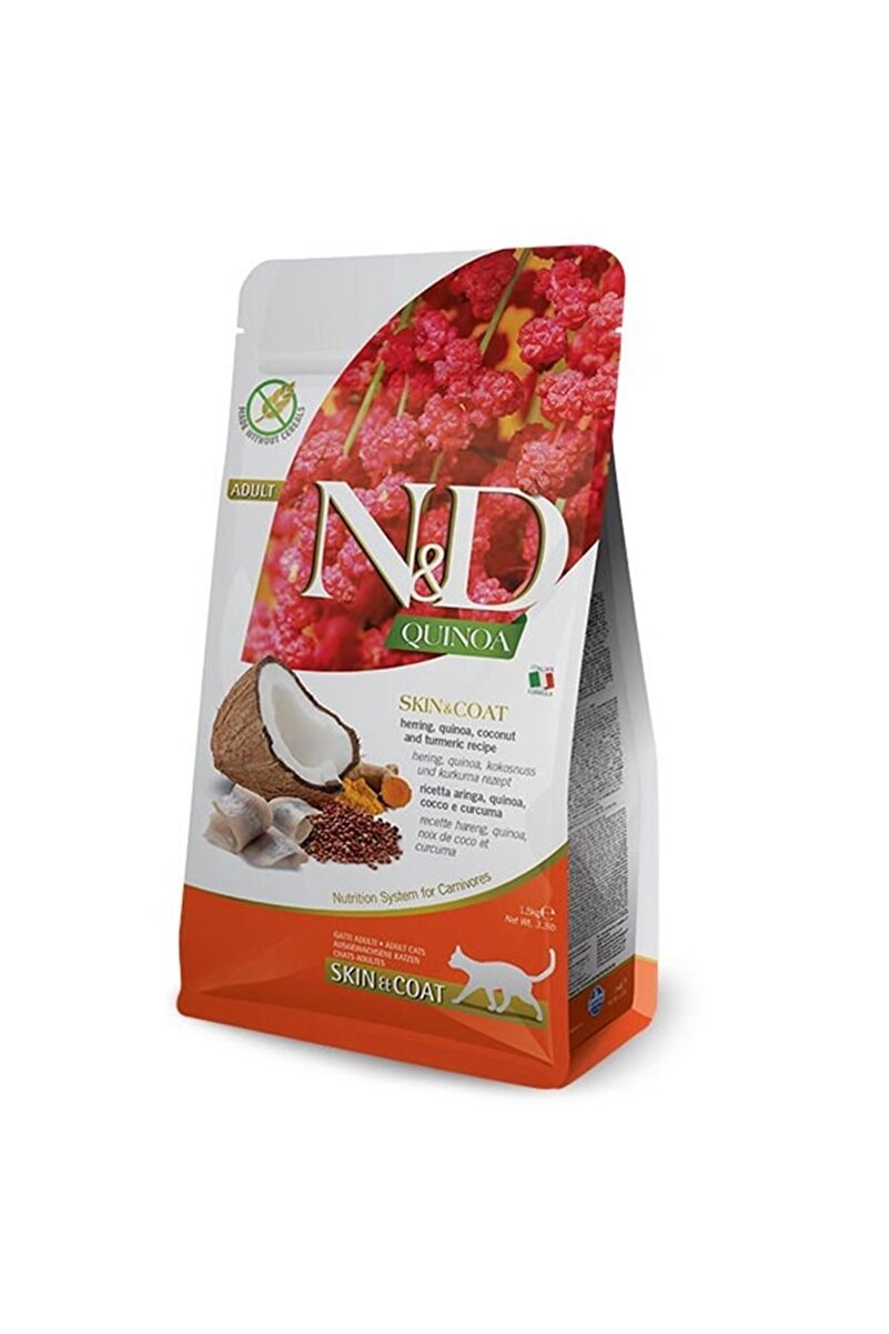 N&D Quinoa Skin Coat Ringa Balığı Yetişkin Kedi Maması 1.5 Kg