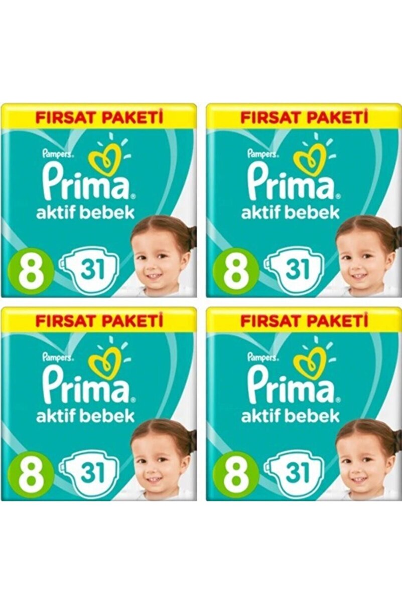 Prima Aktif Bebek 8 Numara 17+kg 31 Adet X 4 Paket
