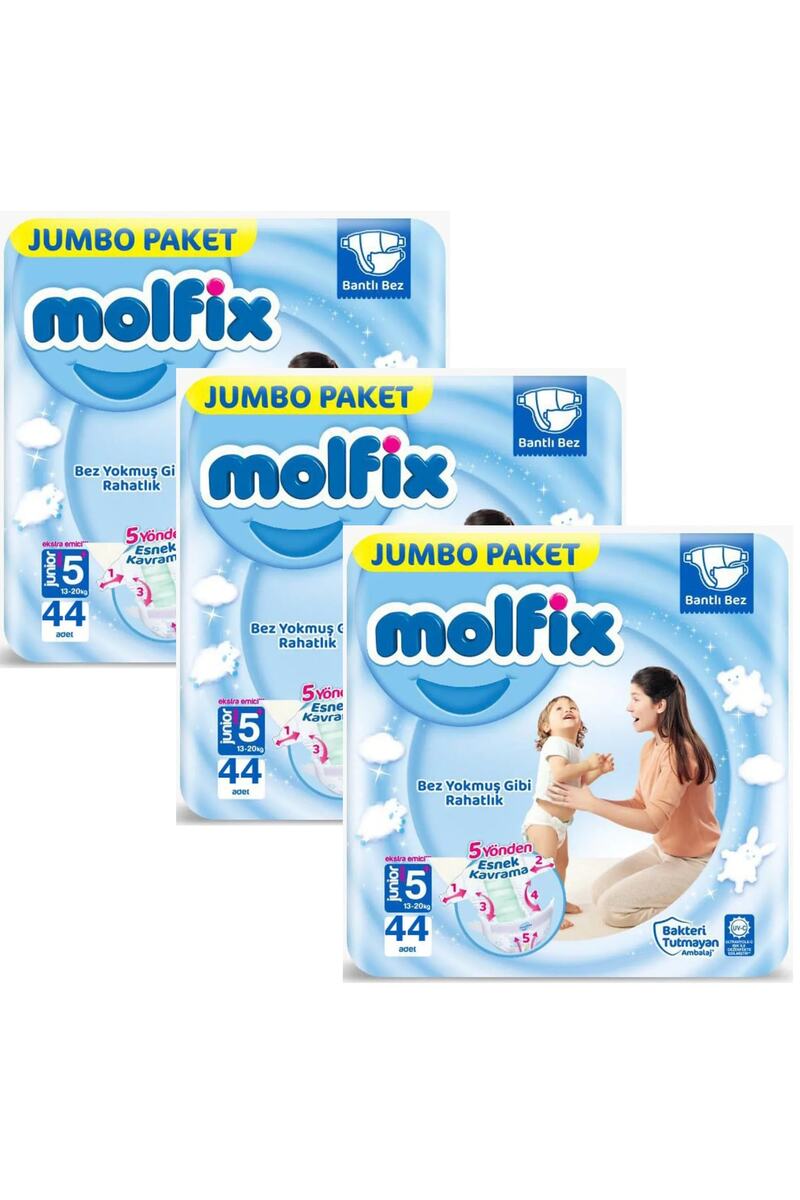 Molfix Bebek Bezi 5+ Beden Junior Plus 13-20 Kg 44'lü 3 Adet