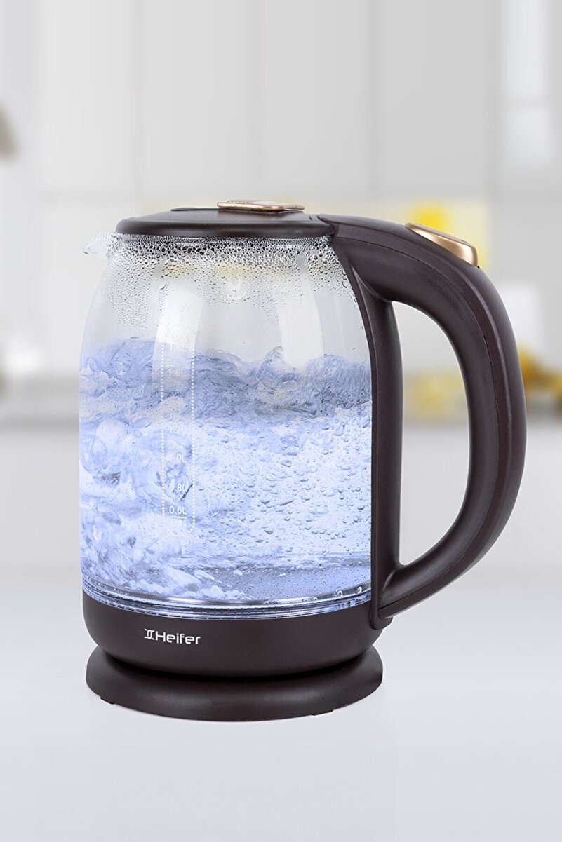 Heifer Cam Kettle 2000W – Mavi Işıklı, Şık Su Isıtıcı