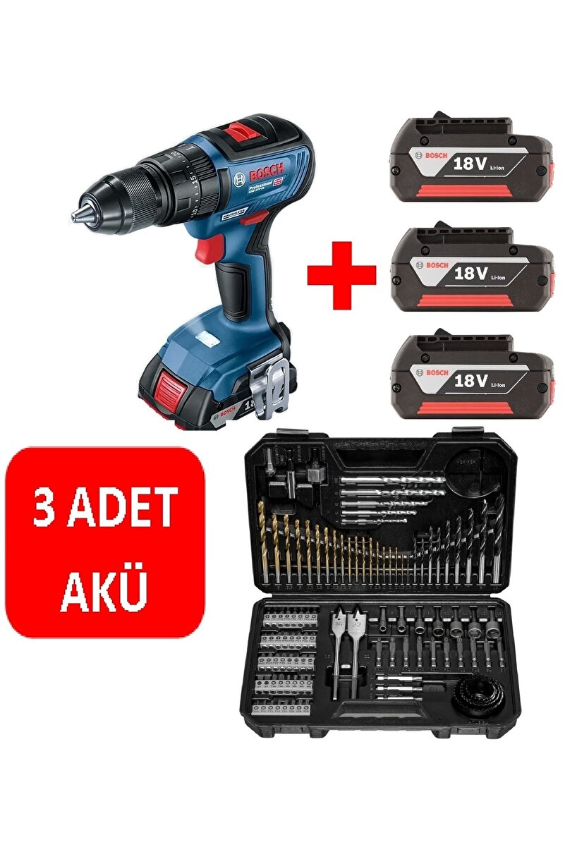 Bosch Darbeli Matkap Kömürsüz Şarjlı Matkap Akülü Vidalama (3 Adet 2 Ah Akü) + 103 Parça Aksesuar
