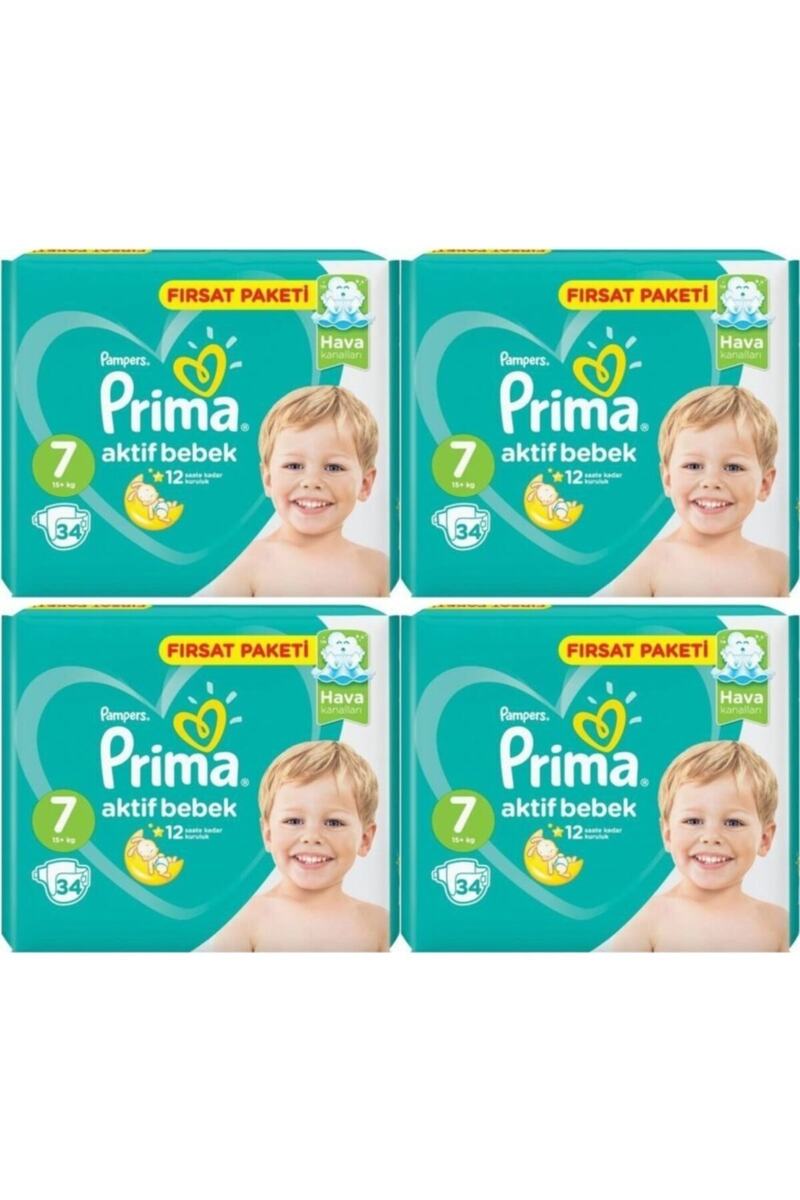 Prima Aktif Bebek 7 Numara 15+kg 34 Adet X 4 Adet