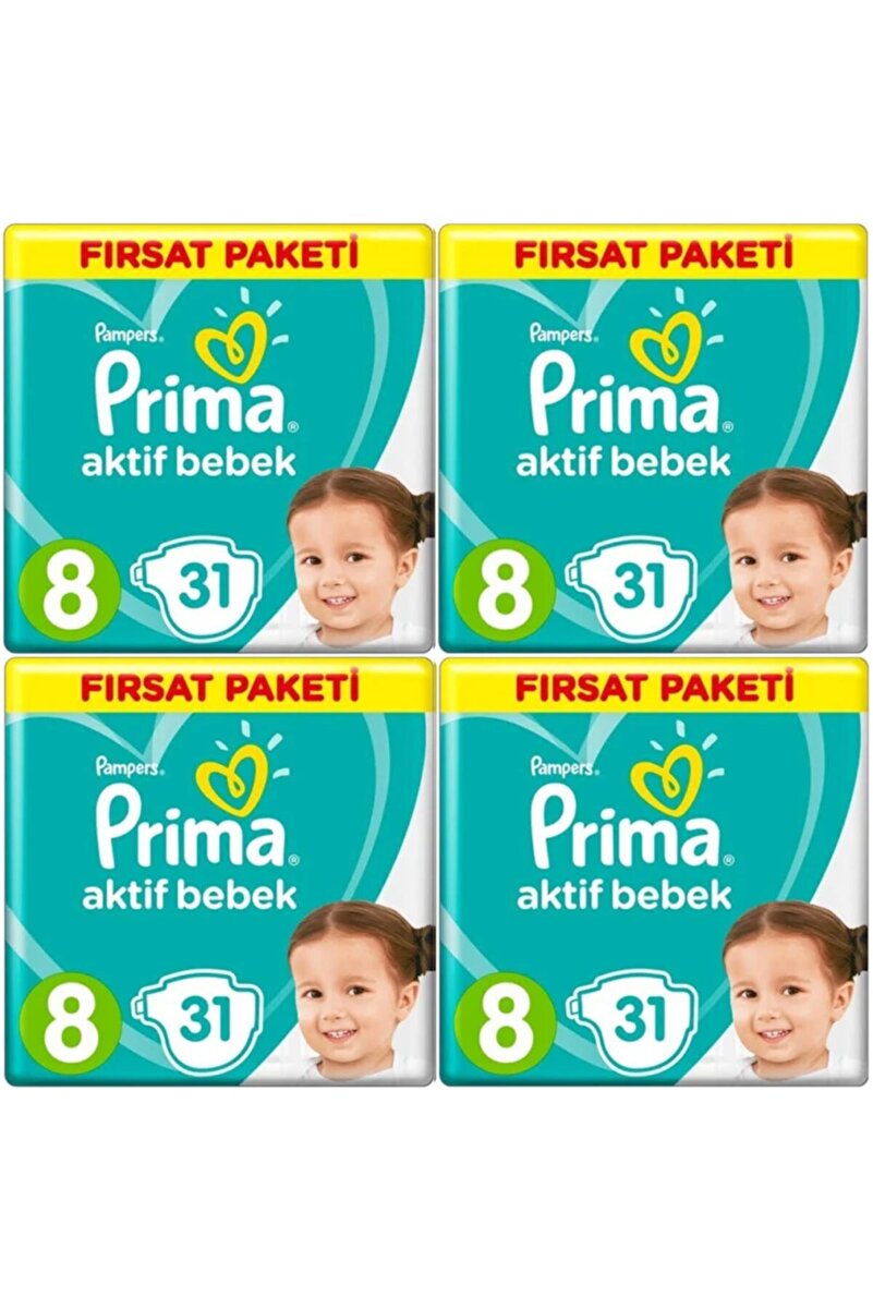 Prima Bebek Bezi 8 Beden-numara 17+ kg 31 Li 4 Paket 124 Adet