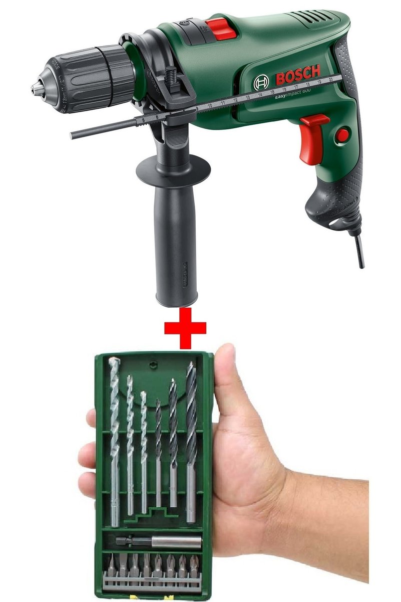 Bosch Darbeli Matkap 600 Watt + 15 Parça Vidalama Ve Matkap Ucu Seti