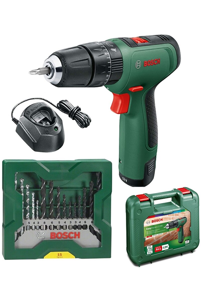 Bosch Darbeli Matkap Şarjlı Matkap Akülü Matkap Vidalama + 15 Parça Matkap Ucu Seti