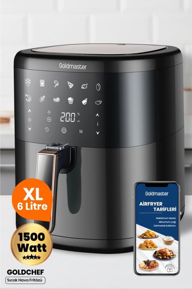 GOLDMASTER Goldchef Geniş Hazneli XL Dokunmatik 10 Ön Ayarlı Airfryer Sıcak Hava Fritözü GM7249