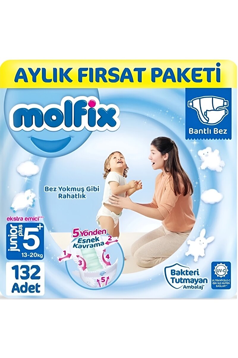 Molfix Bebek Bezi 5+ Beden Junior Plus Aylık Fırsat Paketi 132 Adet