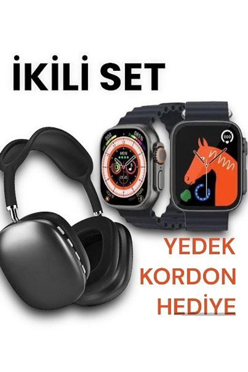 Mmctech P9 Pro Kulaklık Yüksek Ses Smart Watch T800 Ultra Akıllı Saat 2 li Set Kordon
