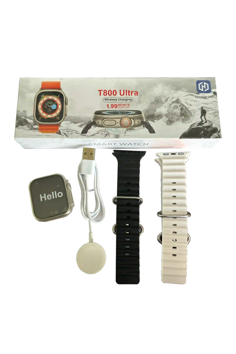 Genel Markalar (Silver- Siyah) Smart Watch T800 Ultra ÇİFT KORDON Ios Android Destekli Akıllı Saat