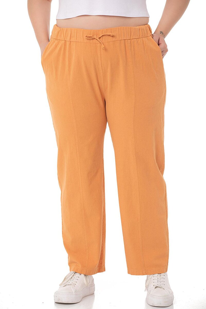 Plus Size Elastic-Waist & Drawstring-Gathered Trousers &mdash; Mustard