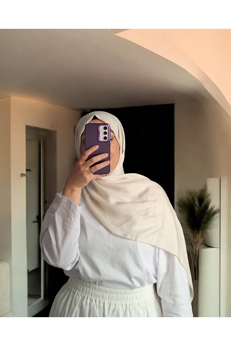 Etnik Monogram Safir Şal - Krem